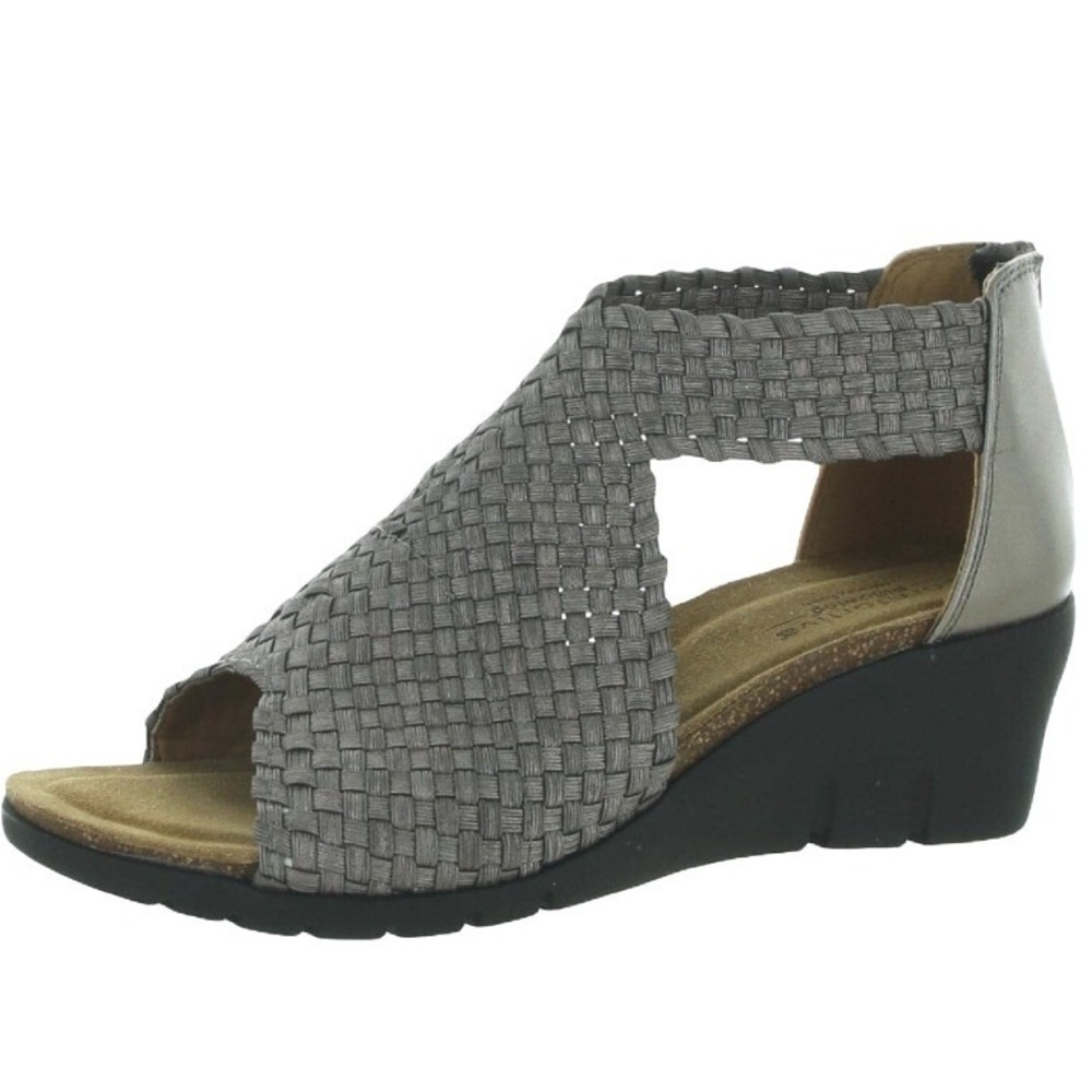 Comfortiva Woven Wedge Sandals Women's Metallic Pewter Zipper Back Comfort Top